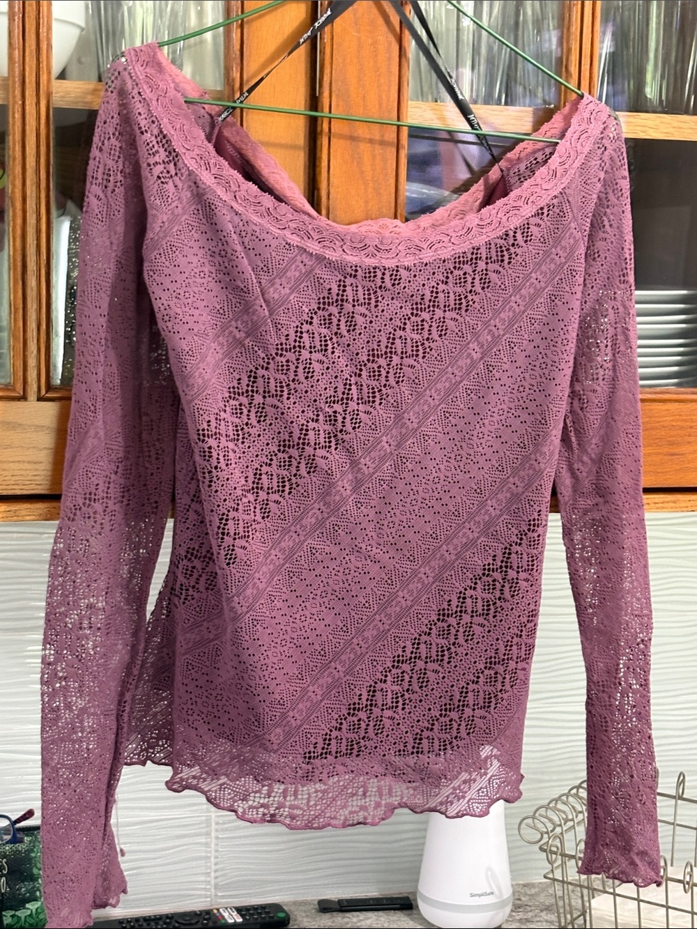 Betsey Johnson Lace Trim Scoop Neck Top in Wine Pink